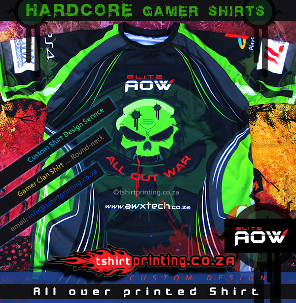 HARDCORE-GAMER-SHIRT-ALL-OUT-WAR-ELITE-AOW, all over printed gamer shirt, gamer apparel , online gamer shirt,cool gamer shirt idea,skull shirt,wicked shirt